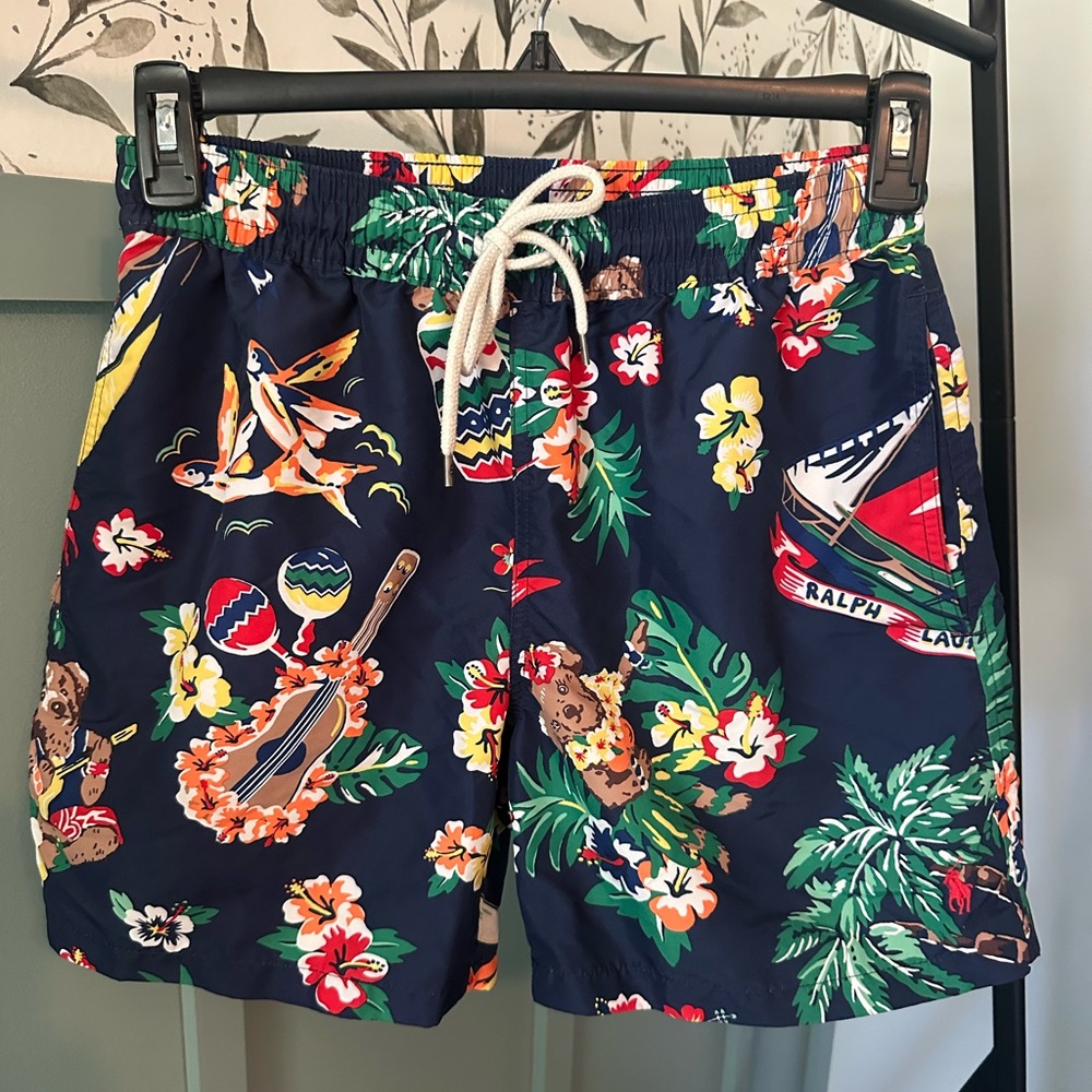 Ralph Lauren Men's Tropical Print Swim Trunks - Navy